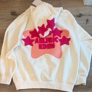 Aelfric Eden White Hoodie with Pink Star Appliqués